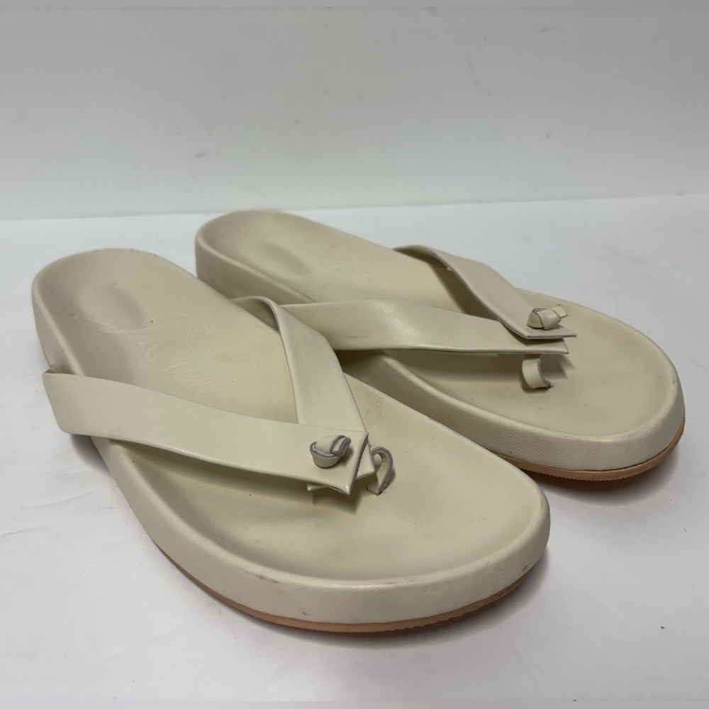 J. CREW Pacific Ivory White Leather Thong Flip Flop Sandals Women’s Size 9 1/2